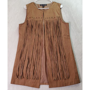 Lily &‎ Lavender Vest Womens Medium Brown Western Fringe Sleeveless Open Front